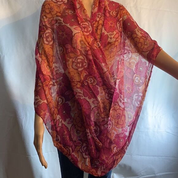 Rampage Burgundy Pink Orange Floral Summer Eternity Scarf - Picture 3 of 6